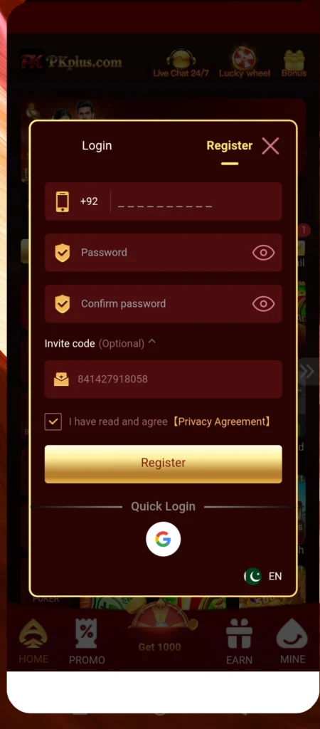 Pk Plus game APK registration 