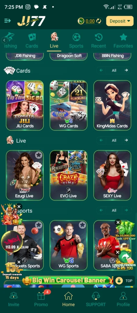 JJ77 Game Download Interface