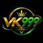 VK999 logo featuring metallic gold VK lettering, emerald-green 999 numerals, and a minimalist crown symbol integrated into a circular orbit design on a dark premium background.