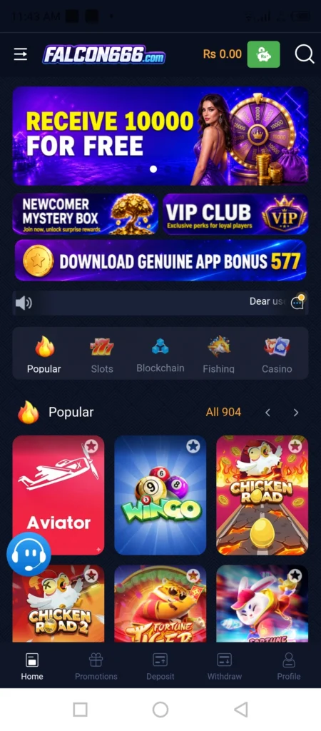 Falcon666 Game Download APK showing popular game providers like PG, Jili, Pragmatic Play and Fortune Tiger for Falcon666 Game Online Earning Pakistan