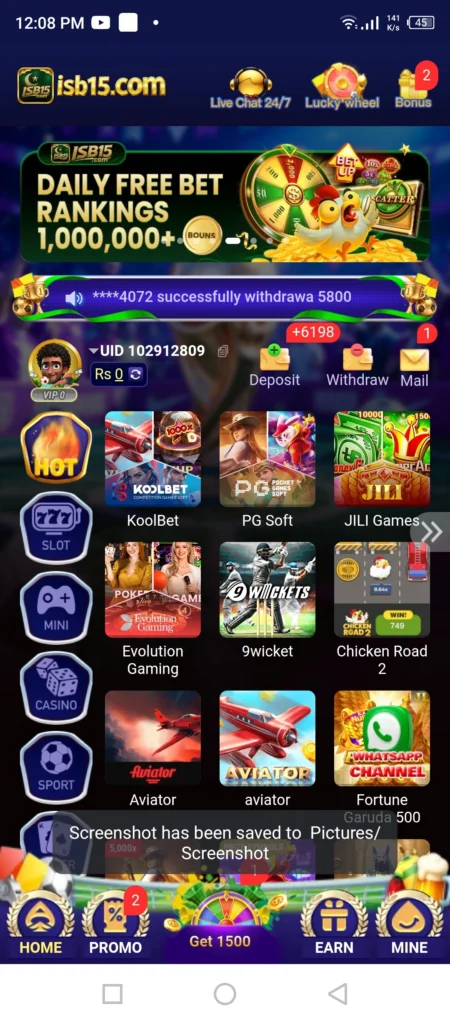 ISB15 Game Online Earning Pakistan dashboard with multiple games