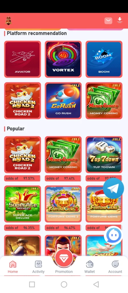 Royal Glory Game login Pakistan 2026 dashboard showing popular games
