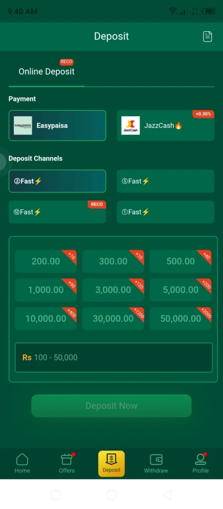 EU777 Game withdrawal JazzCash and EasyPaisa deposit screen showing payment methods Pakistan 2026